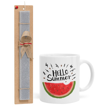 Summer Watermelon, Easter Set, Ceramic Cup (330ml) & Easter aromatic flat candle (30cm) (GRAY)