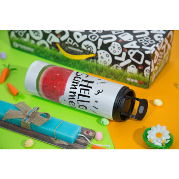 Summer Watermelon, Easter candle,Travel Tumbler 2 Lids, with metal straw & cleaning brush & aromatic flat candle (30cm) (BLUE)