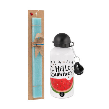 Summer Watermelon, Πασχαλινή Λαμπάδα με παγούρι μεταλλικό αλουμινίου (500ml) & λαμπάδα αρωματική πλακέ (30cm) (ΤΙΡΚΟΥΑΖ)