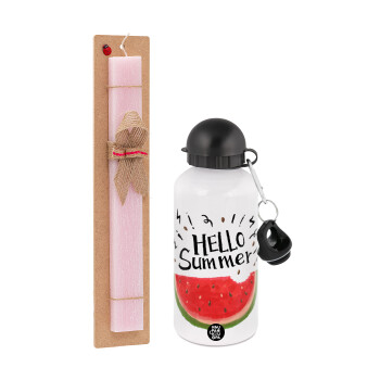 Summer Watermelon, Easter Set, metallic aluminum bottle (500ml) & aromatic flat Easter candle (30cm) (PINK)