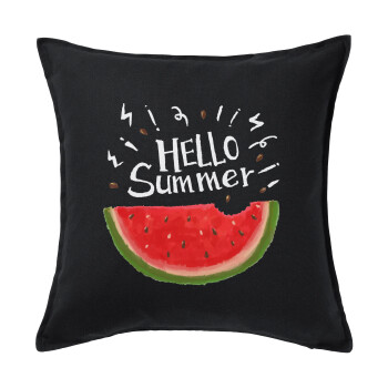 Summer Watermelon, Μαξιλάρι καναπέ Μαύρο 100% βαμβάκι, περιέχεται το γέμισμα (50x50cm)