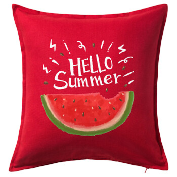 Summer Watermelon, Μαξιλάρι καναπέ Κόκκινο 100% βαμβάκι, περιέχεται το γέμισμα (50x50cm)
