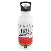 White water bottle with straw, stainless steel 600ml