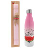 Easter Set, Metallic pink/white (Stainless steel) thermos, double-walled, 500ml & aromatic flat Easter candle (30cm) (PINK)