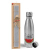 Easter Set, metallic Inox water bottle (750ml) & aromatic flat Easter candle (30cm) (GRAY)