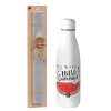 Easter Set, metallic stainless thermos bottle (500ml) & scented flat Easter candle (30cm) (GRAY)