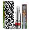 Easter Set, metallic stainless thermos flask (500ml) & scented flat Easter candle (30cm) (GRAY)