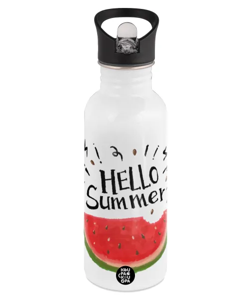 Summer Watermelon — Παγούρι νερού Λευκό με καλαμάκι, ανοξείδωτο ατσάλι 600ml