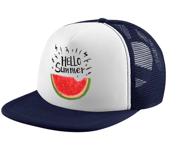 Summer Watermelon — Adult Soft Trucker Hat with Dark Blue/White Mesh (POLYESTER, ADULT, UNISEX, ONE SIZE)