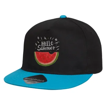 Summer Watermelon, Καπέλο παιδικό Flat Snapback, Μαύρο/Μπλε (100% ΒΑΜΒΑΚΕΡΟ, ΠΑΙΔΙΚΟ, UNISEX, ONE SIZE)