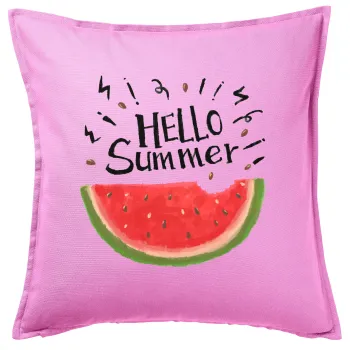 Summer Watermelon, Μαξιλάρι καναπέ ΡΟΖ 100% βαμβάκι, περιέχεται το γέμισμα (50x50cm)