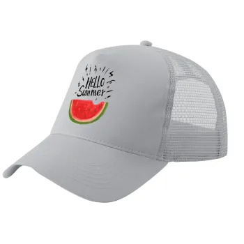 Summer Watermelon, Καπέλο Trucker με Δίχτυ, ΓΚΡΙ, (ΒΑΜΒΑΚΕΡΟ, ΠΑΙΔΙΚΟ, UNISEX, ONE SIZE)