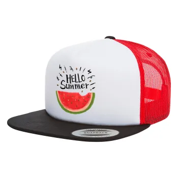 Summer Watermelon, Καπέλο Ενηλίκων Foam Flat Snapback με Δίχτυ Μαύρο-Λευκό-Κόκκινο (POLYESTER, ΕΝΗΛΙΚΩΝ, UNISEX, ONE SIZE)