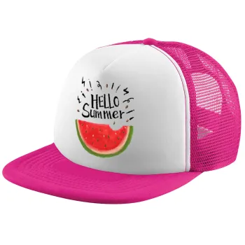 Summer Watermelon, Καπέλο παιδικό Soft Trucker με Δίχτυ ΡΟΖ/ΛΕΥΚΟ (POLYESTER, ΠΑΙΔΙΚΟ, ONE SIZE)