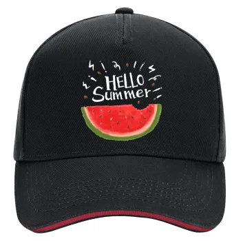 Summer Watermelon, DRILL Adult Ultimate Hat BLACK/RED, (100% COTTON, ADULT, UNISEX, ONE SIZE)