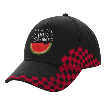 Summer Watermelon, Καπέλο Ενηλίκων Ultimate ΜΑΥΡΟ/ΚΟΚΚΙΝΟ RACING, (100% ΒΑΜΒΑΚΕΡΟ DRILL, ΕΝΗΛΙΚΩΝ, UNISEX, ONE SIZE)