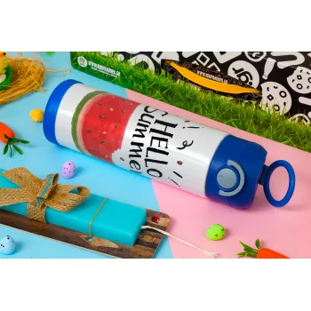 Summer Watermelon, Easter candle, Childrens hot water bottle, stainless steel, with safety straw, BLUE (500ml)