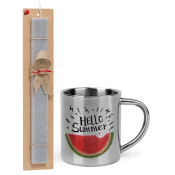 Summer Watermelon, Easter Set, metallic thermal cup (300ml) & Easter aromatic flat candle (30cm) (GRAY)