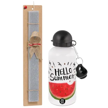 Summer Watermelon, Easter Set, metallic aluminum water bottle (500ml) & aromatic flat Easter candle (30cm) (GRAY)