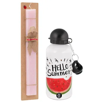 Summer Watermelon, Easter Set, metallic aluminum bottle (500ml) & aromatic flat Easter candle (30cm) (PINK)