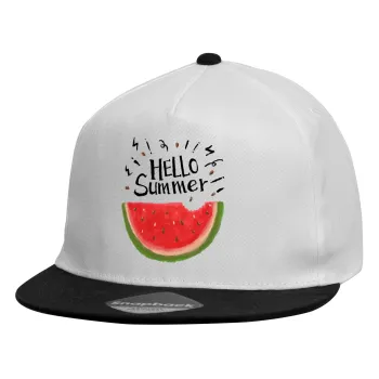 Summer Watermelon, Καπέλο παιδικό Flat Snapback, Λευκό (100% ΒΑΜΒΑΚΕΡΟ, ΠΑΙΔΙΚΟ, UNISEX, ONE SIZE)