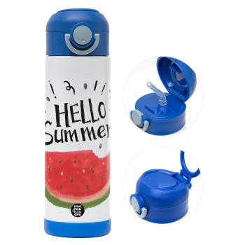 Summer Watermelon, Παιδικό παγούρι θερμό, ανοξείδωτο, με καλαμάκι ασφαλείας, ΜΠΛΕ (500ml)