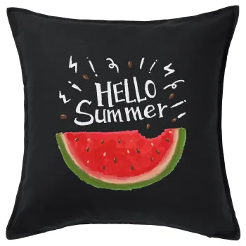 Summer Watermelon, Μαξιλάρι καναπέ Μαύρο 100% βαμβάκι, περιέχεται το γέμισμα (50x50cm)