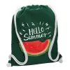 Backpack pouch GYMBAG BOTTLE GREEN, with pocket (40x48cm) & thick white cords