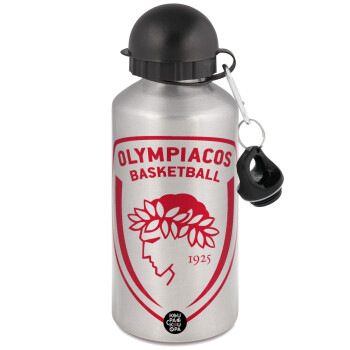 Olympiacos B.C., Metallic water jug, Silver, aluminum 500ml