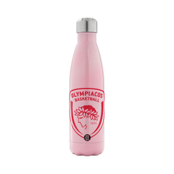 Olympiacos B.C., Metal mug thermos Pink Iridiscent (Stainless steel), double wall, 500ml