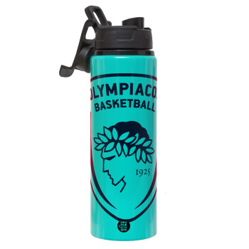 Olympiacos B.C., Metallic water bottle with safety lid, 850ml aluminum