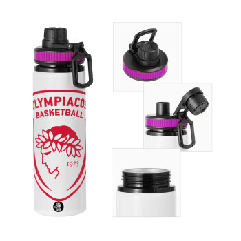Olympiacos B.C., Metallic water bottle with safety lid, 850ml aluminum