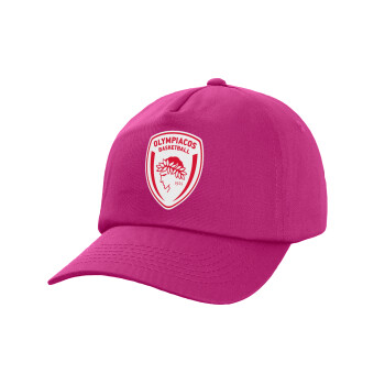 Olympiacos B.C., Καπέλο παιδικό Baseball, 100% Βαμβακερό Twill, Φούξια (ΒΑΜΒΑΚΕΡΟ, ΠΑΙΔΙΚΟ, UNISEX, ONE SIZE)