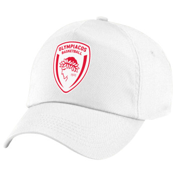 Olympiacos B.C., 5-Panel Cap White, 100% Cotton (Twill), (UNISEX, ONE SIZE)