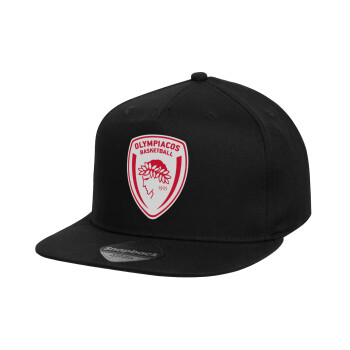 Olympiacos B.C., Καπέλο παιδικό Flat Snapback, Μαύρο (100% ΒΑΜΒΑΚΕΡΟ, ΠΑΙΔΙΚΟ, UNISEX, ONE SIZE)