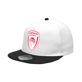 Olympiacos B.C., Καπέλο Ενηλίκων Flat Snapback Λευκό/Μαύρο, (POLYESTER, ΕΝΗΛΙΚΩΝ, UNISEX, ONE SIZE)