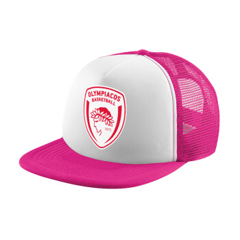 Olympiacos B.C., Καπέλο Ενηλίκων Soft Trucker με Δίχτυ Pink/White (POLYESTER, ΕΝΗΛΙΚΩΝ, UNISEX, ONE SIZE)
