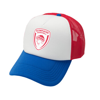 Olympiacos B.C., Καπέλο Ενηλίκων Soft Trucker με Δίχτυ Red/Blue/White (POLYESTER, ΕΝΗΛΙΚΩΝ, UNISEX, ONE SIZE)