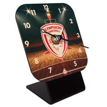 Olympiacos B.C., Quartz Table clock in natural wood (10cm)