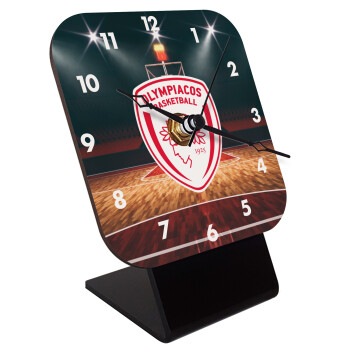 Olympiacos B.C., Quartz Wooden table clock with hands (10cm)