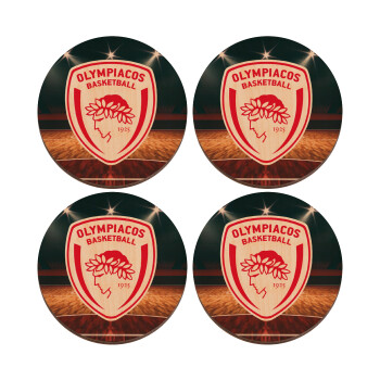 Olympiacos B.C., ΣΕΤ x4 Σουβέρ ξύλινα στρογγυλά plywood (9cm)