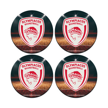 Olympiacos B.C., SET of 4 round wooden coasters (9cm)