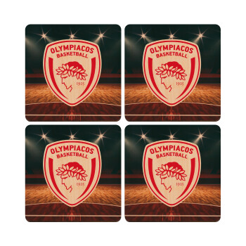 Olympiacos B.C., ΣΕΤ x4 Σουβέρ ξύλινα τετράγωνα plywood (9cm)