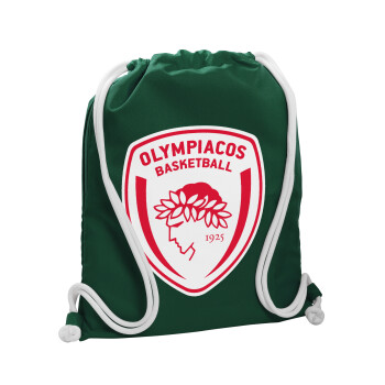 Olympiacos B.C., Τσάντα πλάτης πουγκί GYMBAG BOTTLE GREEN, με τσέπη (40x48cm) & χονδρά λευκά κορδόνια