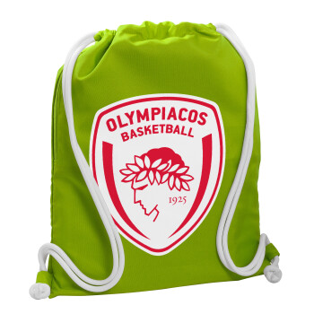 Olympiacos B.C., Τσάντα πλάτης πουγκί GYMBAG LIME GREEN, με τσέπη (40x48cm) & χονδρά κορδόνια