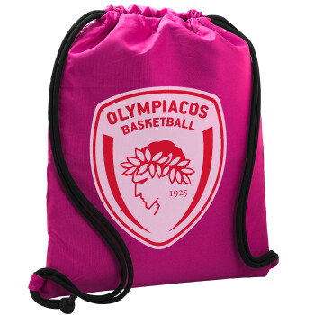 Olympiacos B.C., Τσάντα πλάτης πουγκί GYMBAG Φούξια, με τσέπη (40x48cm) & χονδρά κορδόνια