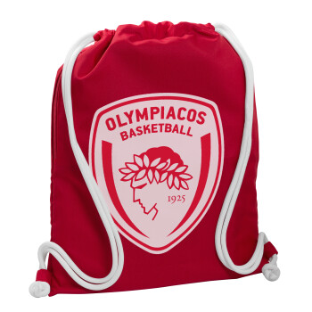 Olympiacos B.C., Τσάντα πλάτης πουγκί GYMBAG Κόκκινη, με τσέπη (40x48cm) & χονδρά κορδόνια
