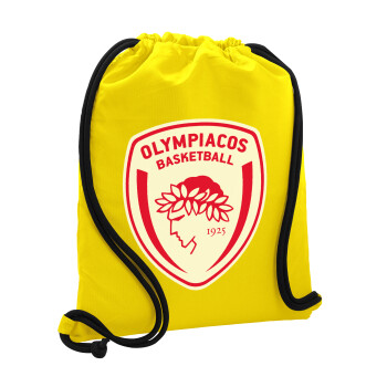 Olympiacos B.C., Τσάντα πλάτης πουγκί GYMBAG Κίτρινη, με τσέπη (40x48cm) & χονδρά κορδόνια