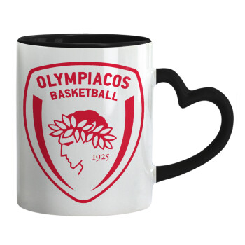 Olympiacos B.C., Κούπα καρδιά χερούλι μαύρη, κεραμική, 330ml