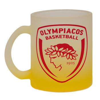 Olympiacos B.C., Κούπα γυάλινη δίχρωμη με βάση το κίτρινο ματ, 330ml